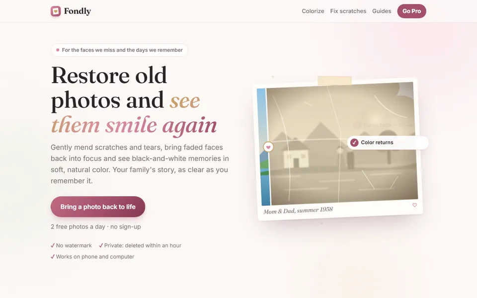 Fondly home page
