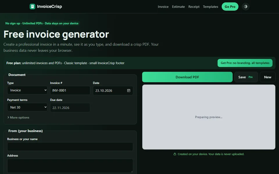 InvoiceCrisp screenshot